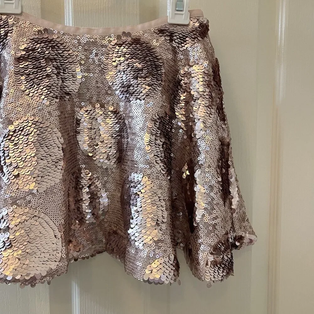 Mini Boden Sequin Polka Dot Skirt Lined Pink Champagne Girls Size 9-10